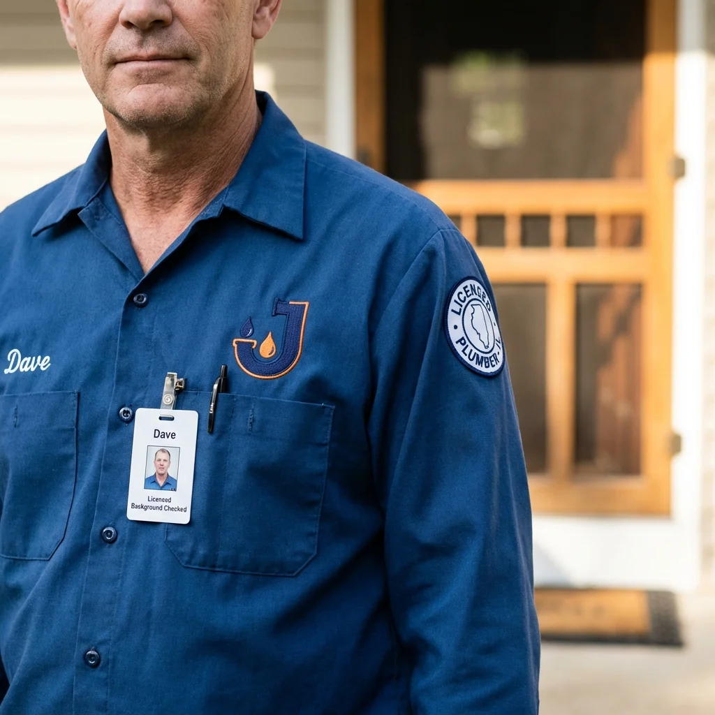 Licensed plumber showing ID badge in Saratoga Springs, NY