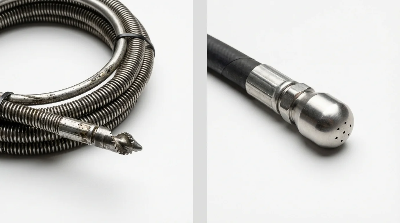 Drain snake cable and hydro jetting nozzle used for drain cleaning in Saratoga Springs, NY