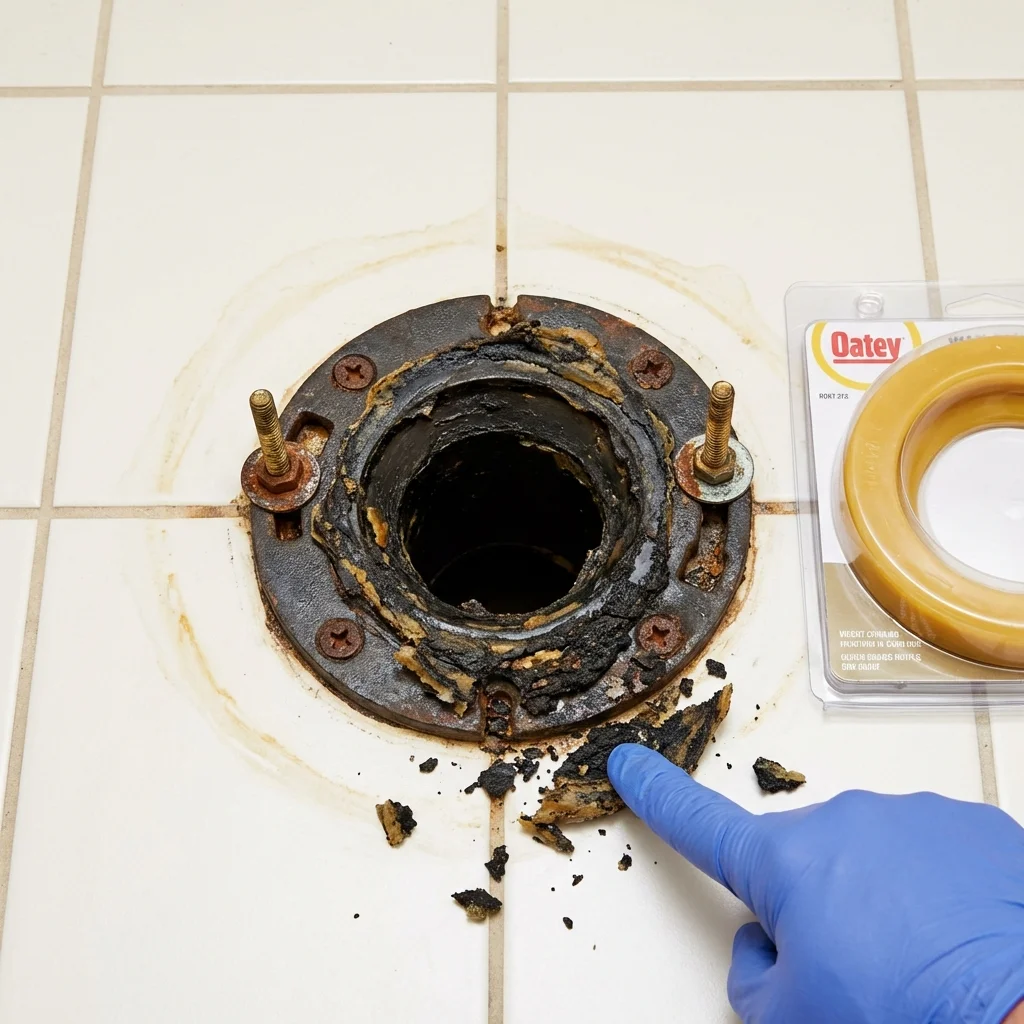 Failed wax ring showing water seepage at the base of a toilet in a Saratoga Springs, NY home