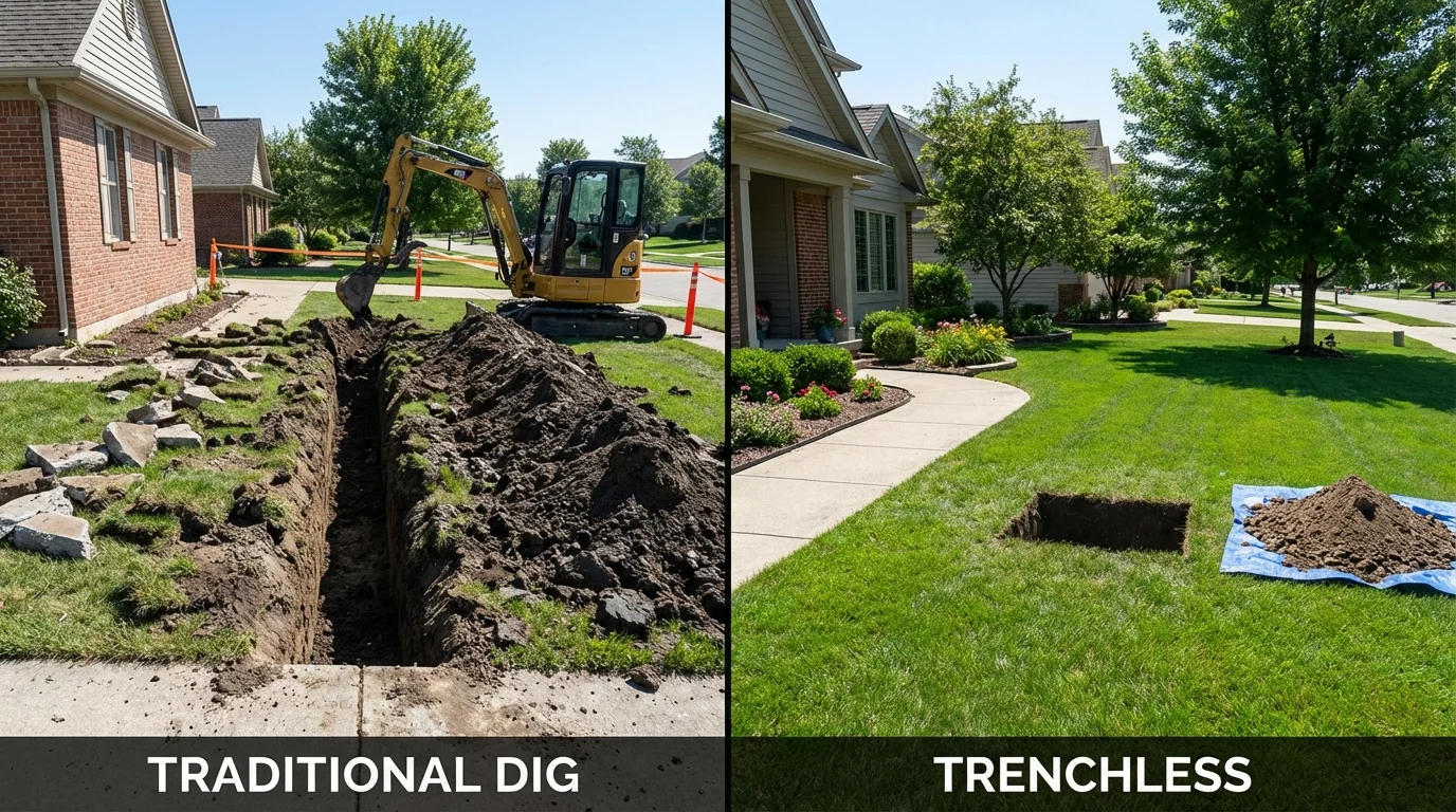 Trenchless sewer repair with minimal yard damage versus traditional excavation in Saratoga Springs, NY